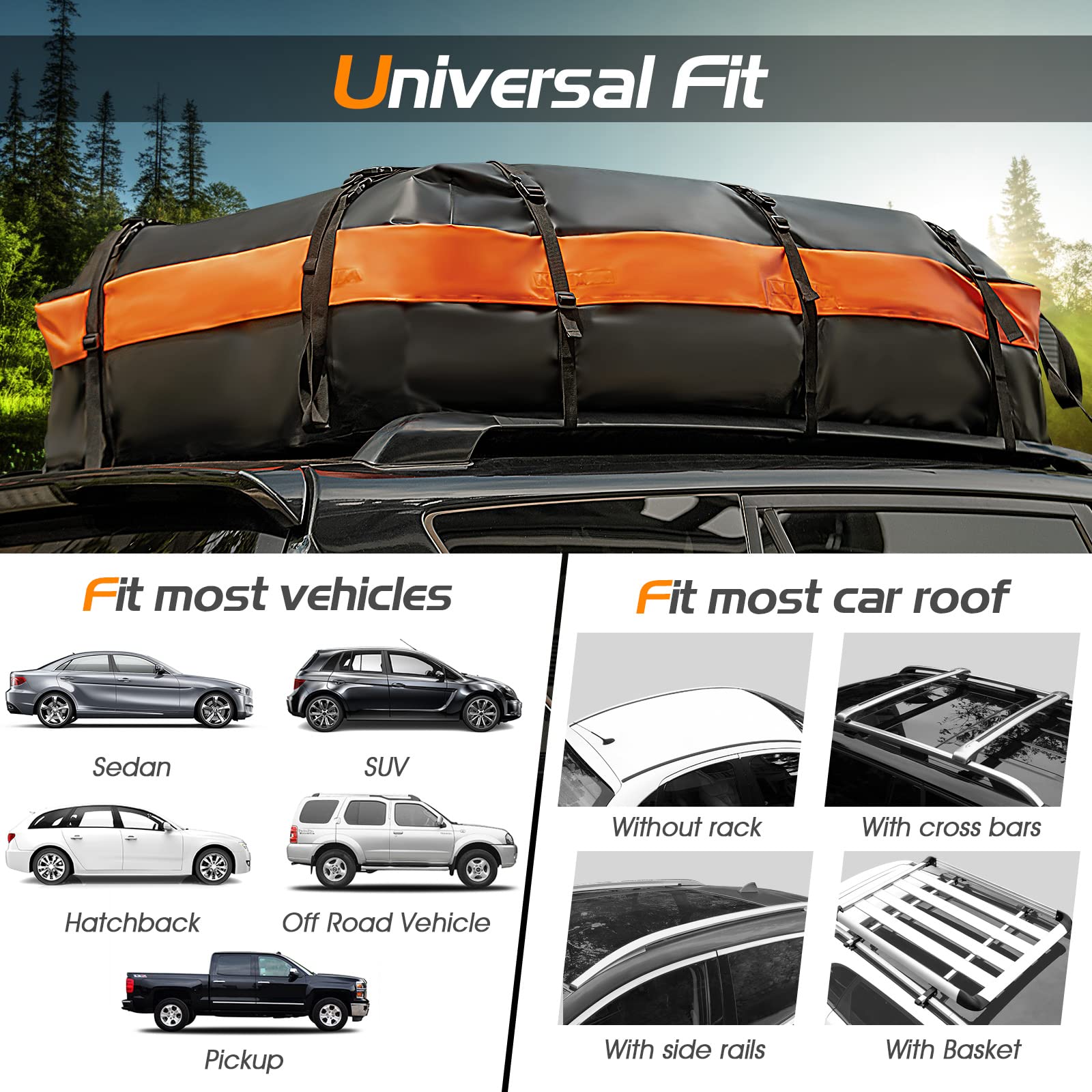 595 L Rooftop Cargo Carrier, Waterproof Car Roof Bag for All Vehicles with/Without Rack