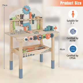 Kids Tool Bench, Wooden Pretend Workbench w/63 Toy Tools and Accessories