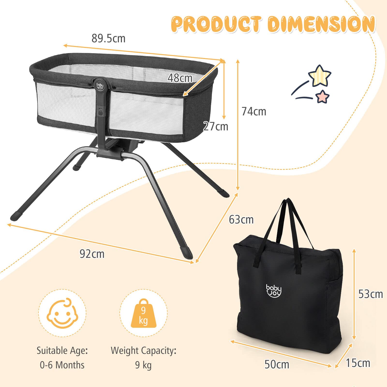 BABY JOY Manual Rocking Bassinet for Baby