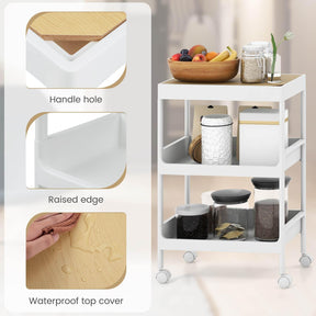 Giantex 3-Tier Utility Rolling Cart, Rolling Storage Cart with Detachable Tray Top & Locking Wheels