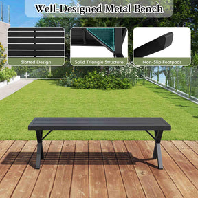 Patio Metal Bench, Heavy-Duty 2-Person Bench w/Slatted Seat & X Legs