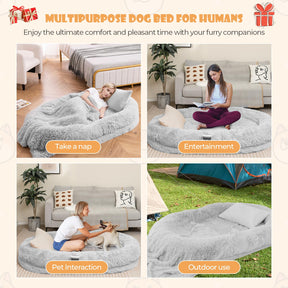Human Dog Bed, Washable Fluffy Faux Fur Nap Bed Fits Pets & People Adults Doze Off