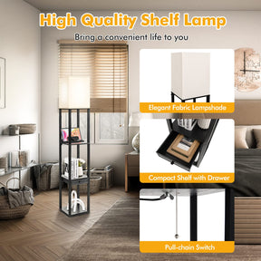 Modern Shelf Floor Lamp, Dimmable Standing Lamp Shelf w/ 1 Drawer & 1 USB Port