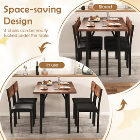 5-Piece Dining Table Set Industrial Kitchen Table and 4 PU Leather Upholstered Chairs