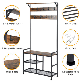Giantex Hall Tree Coat Rack, 3-In-1 Multifunctional Coat Rack Stand