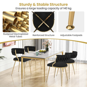 Velvet Dining Chairs Set of 2, Accent Upholstered Leisure Chairs w/ Gold Metal Legs, Sponge Filling Seats