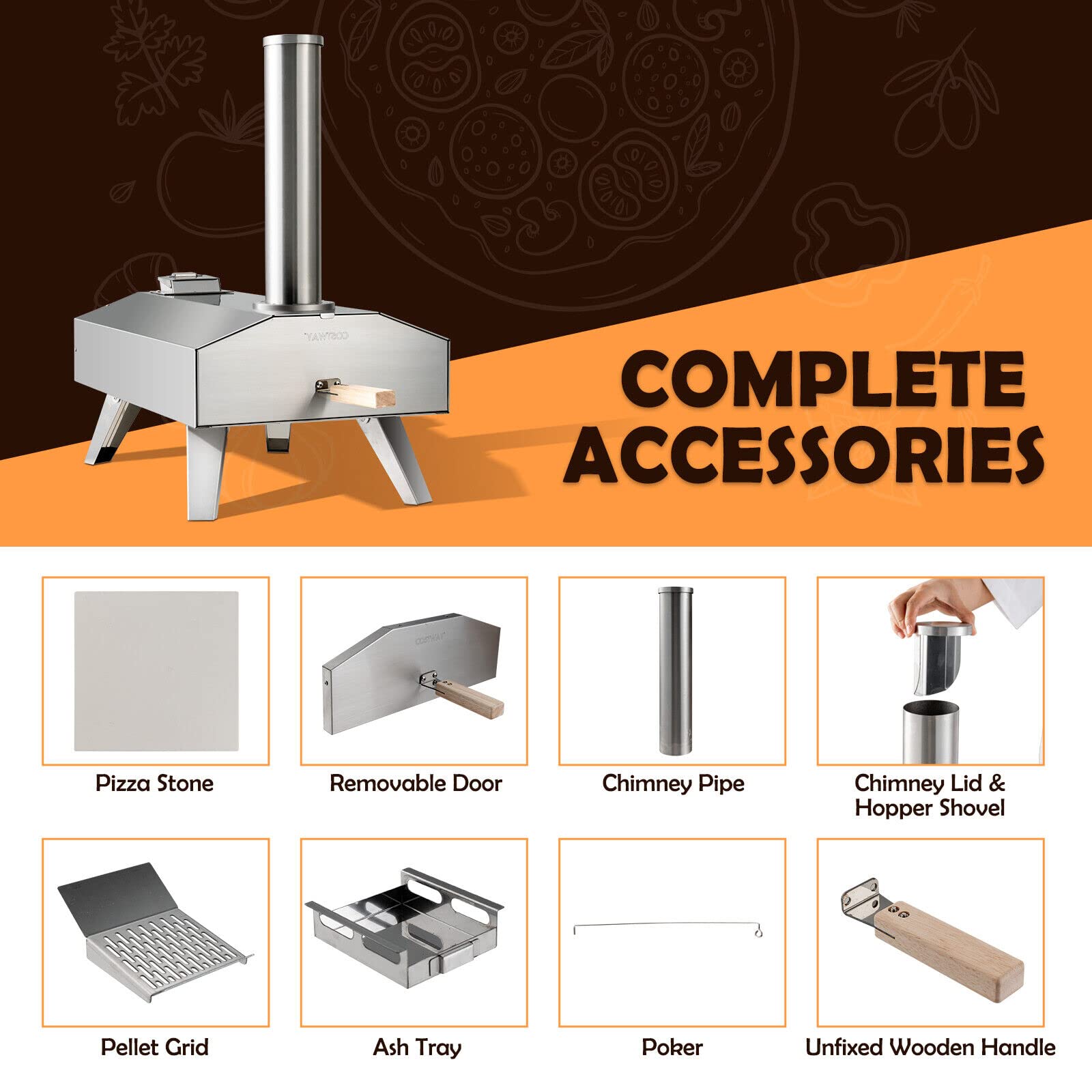 Portable Outdoor Pizza Oven, Foldable Stainless Steel Pizza Maker with 12" Pizza Stone