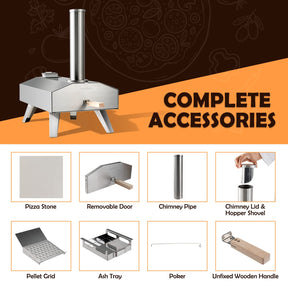 Portable Outdoor Pizza Oven, Foldable Stainless Steel Pizza Maker with 12" Pizza Stone