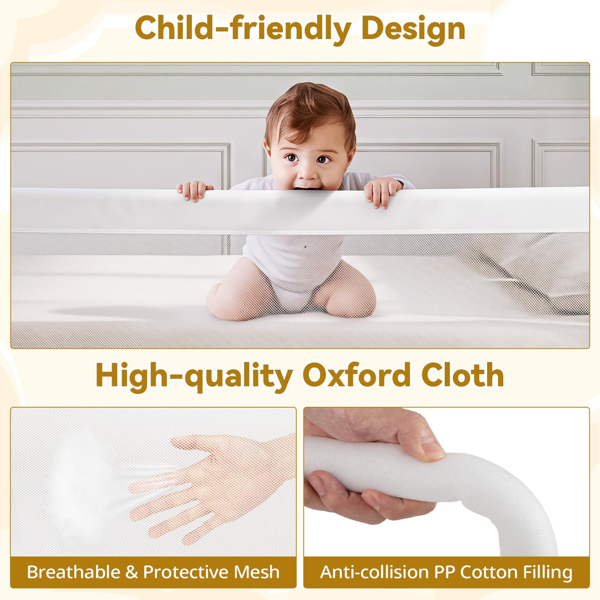 Foldable Baby Rail Guard, 180 cm Long Swing Down Bed Rail for Toddlers