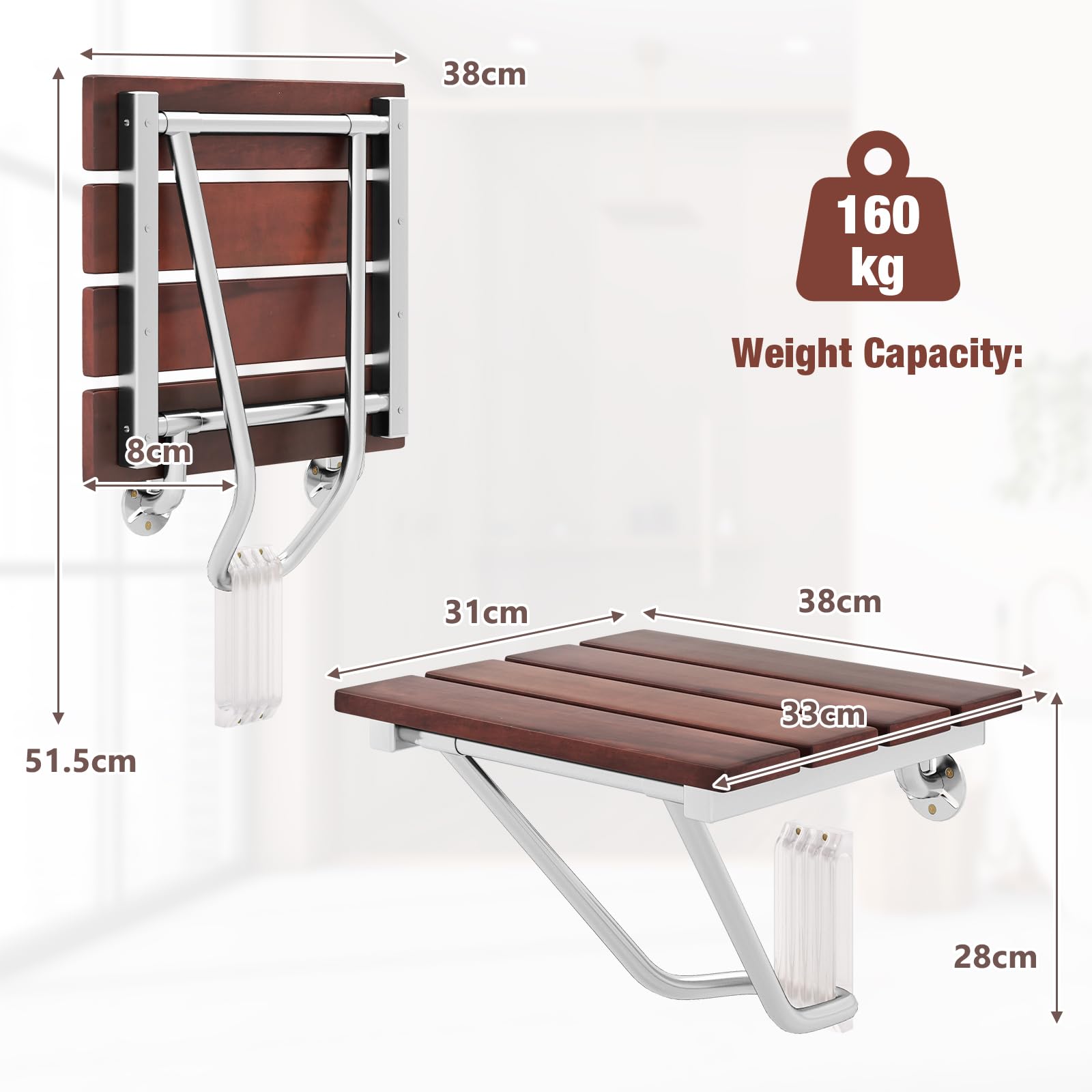 Folding Shower Seat, Wall Mount Shower Chair for Inside Showe