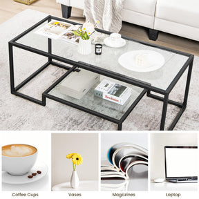 Giantex Modern 2-Tier Coffee Table, Rectangular Accent Table with Golden Metal Frame