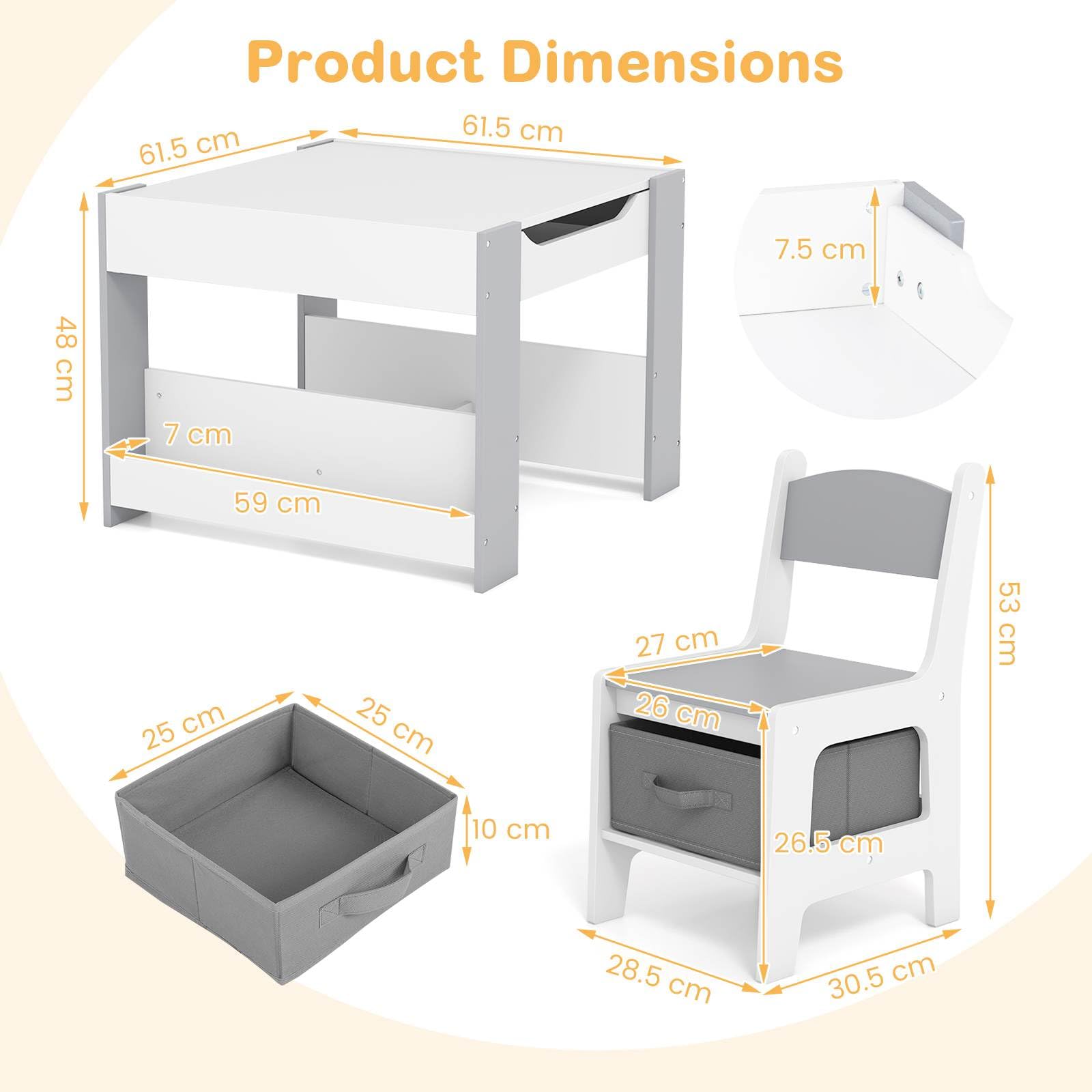 4-in-1 Kids Wooden Activity Table with Reversible Blackboard and Bookshelves