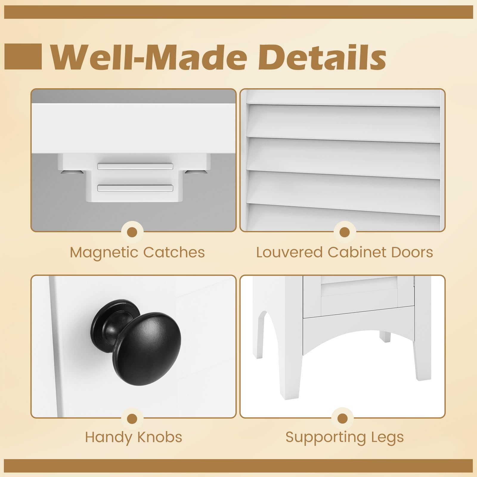 Tall Narrow Bathroom Cabinet with 2 Shutter Doors and Adjustable Shelf