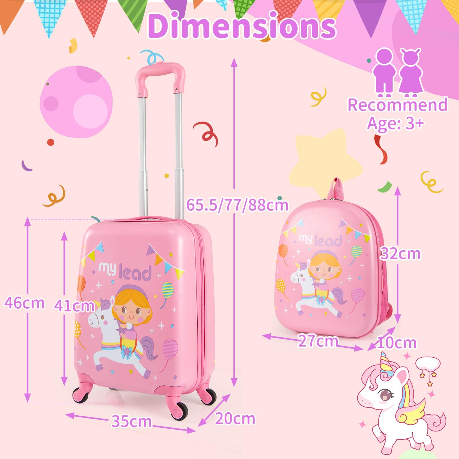 2 PCS Kids Luggage Set, 13" Travel Backpack and 16" Carry-on Suitcase with Spinner Wheels