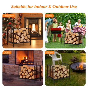 Firewood Log Rack, for Indoor Outdoor Steel Log Holder w/50 kg Load Capacity