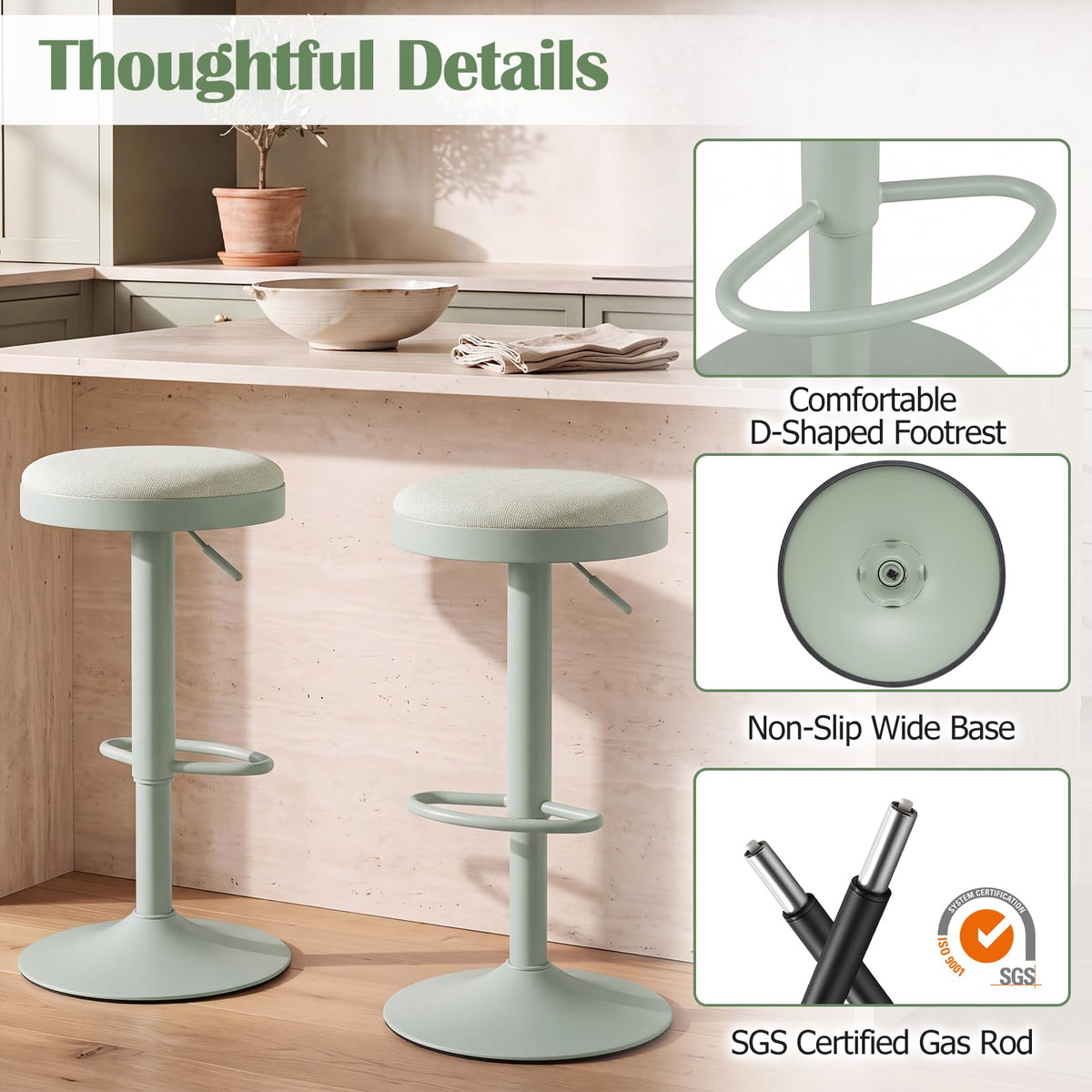 Bar Stools Set of 2, Kitchen Bar Stools w/Height Adjustment