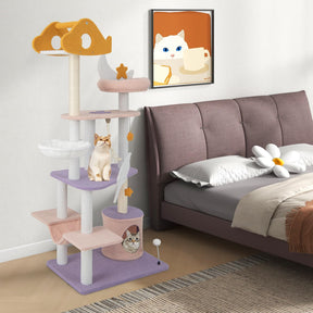 Cute Cat Tree for Indoor Cats, 167cm Multi-Level Tall Cat Tower, Purple