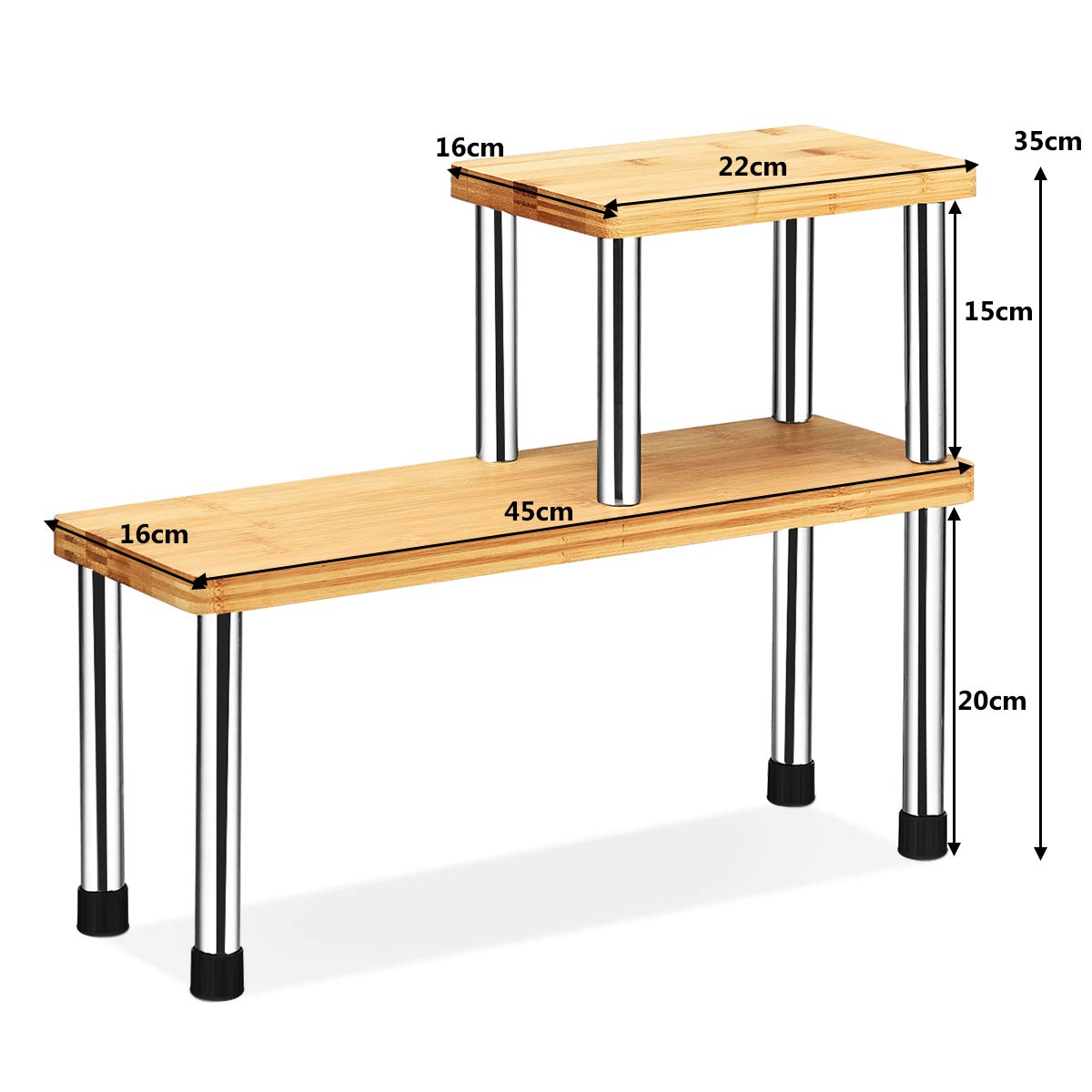 Giantex 2-Tier Storage Shelf, Premium Bamboo & Stainless Steel Corner Shelf, Storage Rack Display Shelf