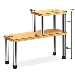 Giantex 2-Tier Storage Shelf, Premium Bamboo & Stainless Steel Corner Shelf, Storage Rack Display Shelf
