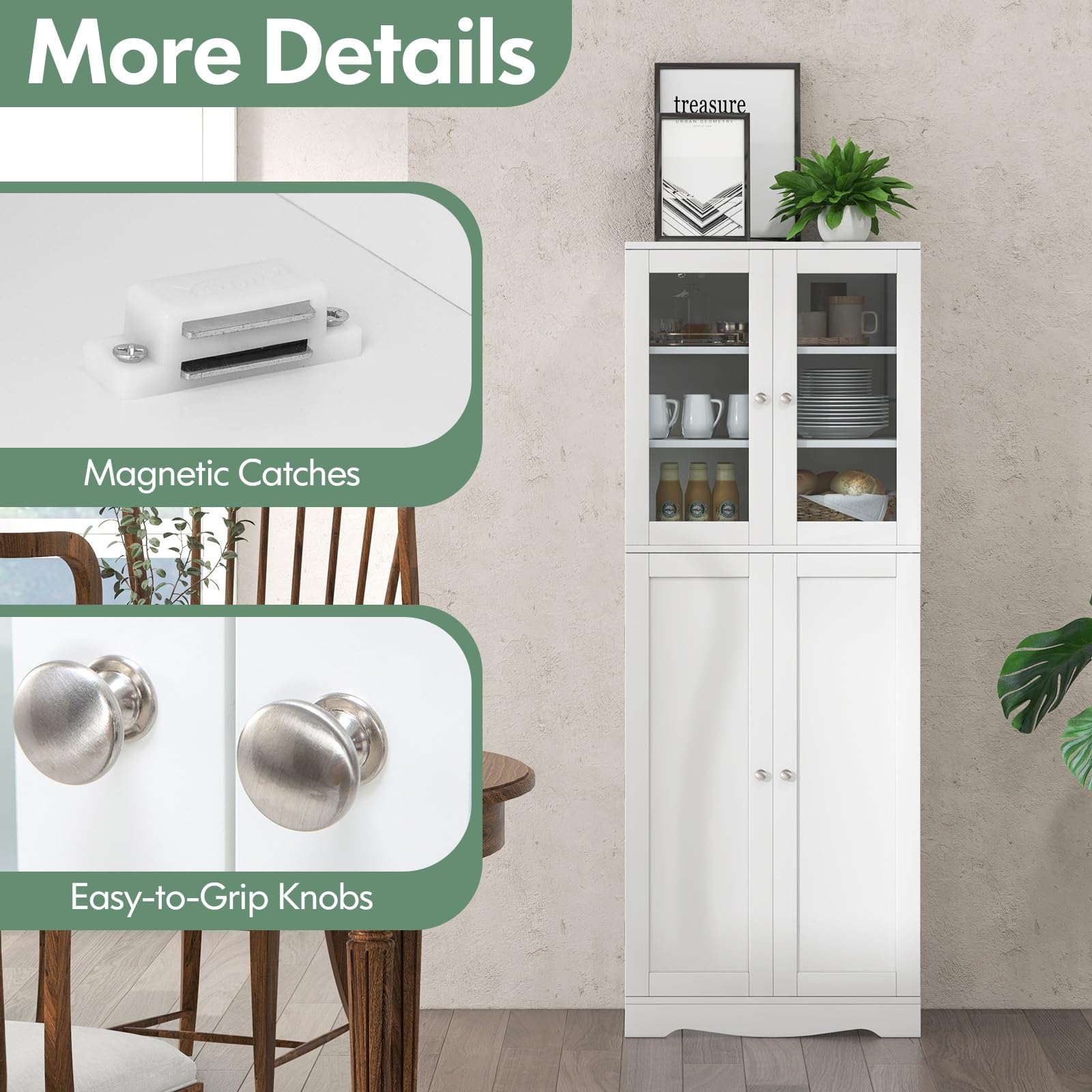 Giantex Tall Buffet Sideboard, Kitchen Pantry Cabinet with Dual Tempered Glass Doors & Shelves