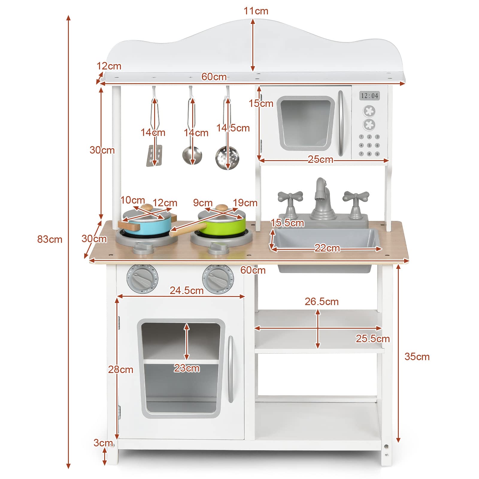 HONEY JOY Kids Kitchen Playset, Wooden Pretend Playset for Toddlers w/Sink, Oven, Microwave, Stove, Pots, Utensils