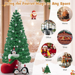 1.8M Pre-Lit Christmas Tree, Artificial Xmas Tree with 230 Branch Tips, 30 Warm White Star Lights
