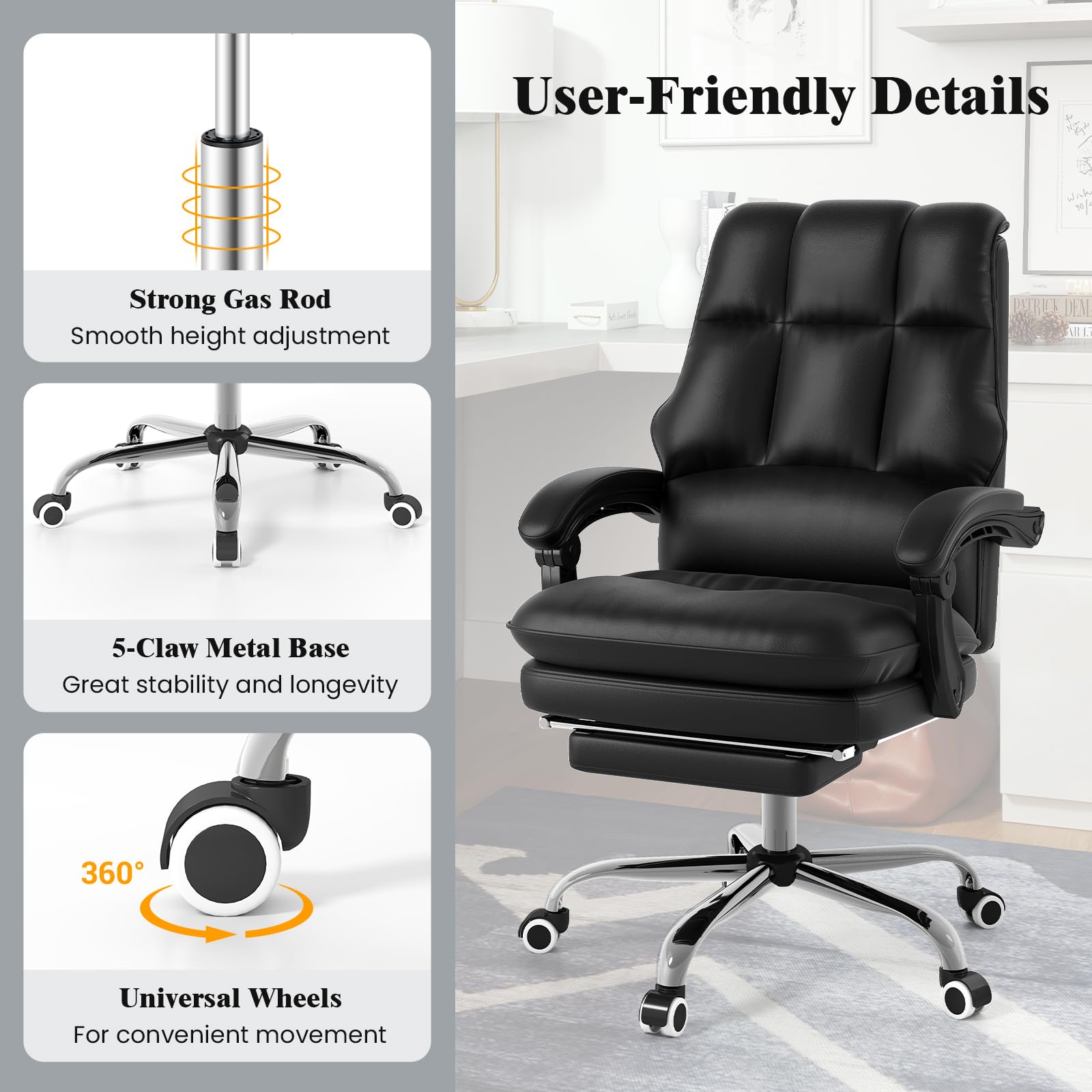 Ergonomic Office Chair PU Leather Computer Chair with Adjustable Swivel Seat