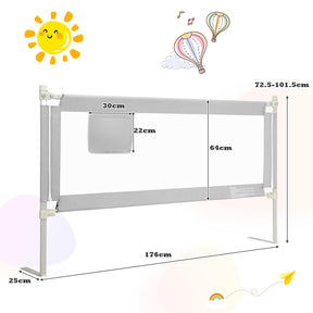 176CM Toddler Bedrail, Extra Tall Safety Bed Guardrail W/Anti-Collision Cotton & Side Pocket