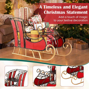 95CM Christmas Metal Sleigh Decoration, Decorative Santa’s Sleigh with 2-Tier Storage Shelf