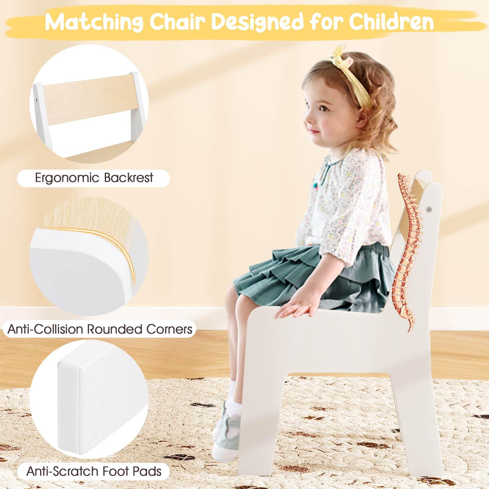 3 in 1 Kids Wood Table and Chair Set
