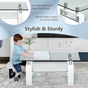 Giantex Rectangular Glass Coffee Table, Modern Coffee Table w/Lower Shelf, Lager Storage Space Tempered Glass Tabletop