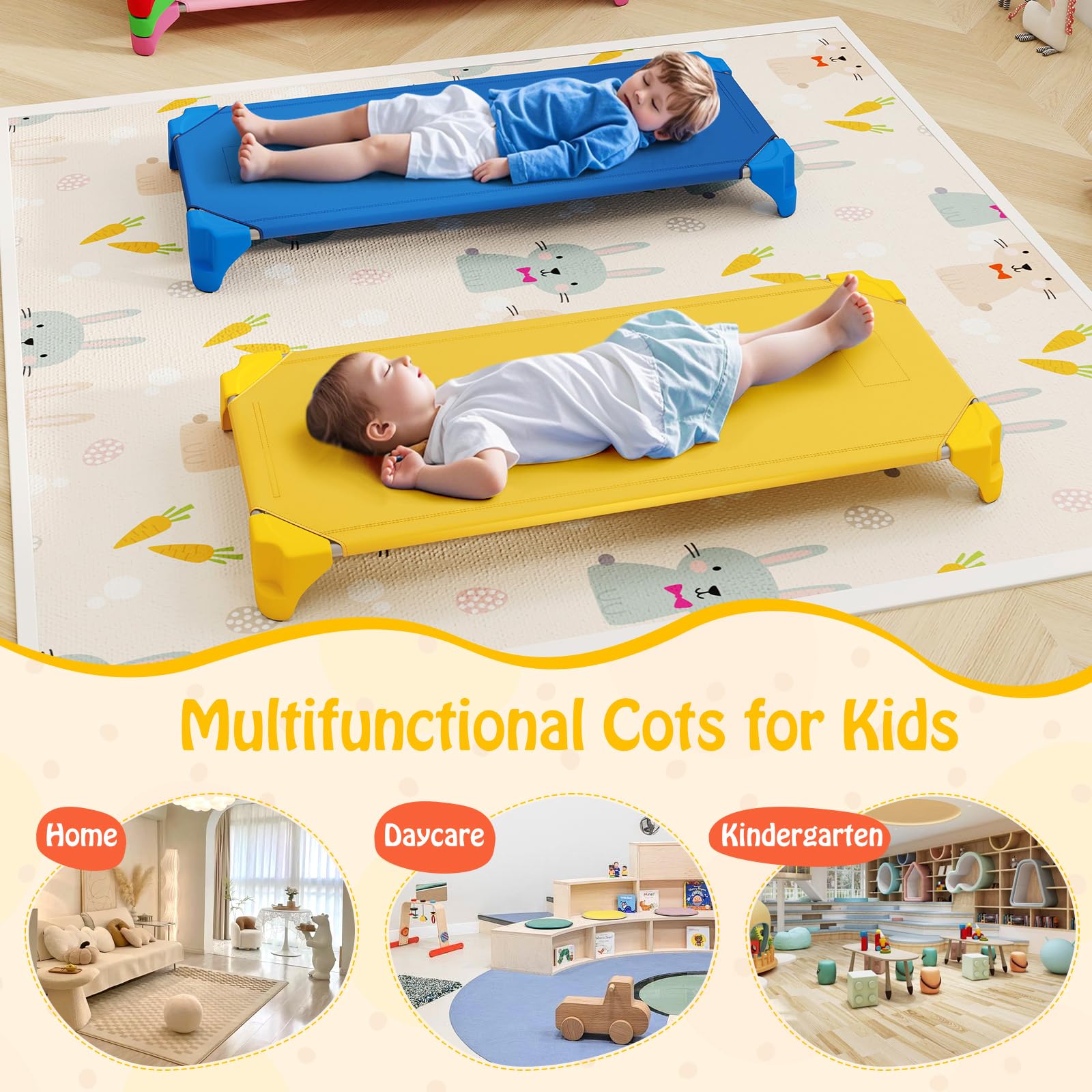 6 Pack Stackable Children's Nap Time Cots with Metal Frame and Oxford Cloth