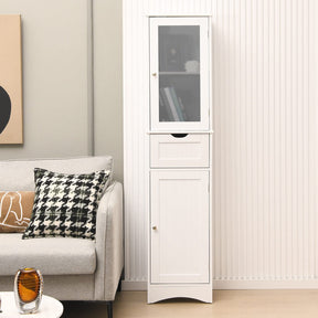 Giantex Freestanding Storage Cabinet, 170 cm Tall Slim Bathroom Cabinet with 2 Adjustable Shelves, 2 Doors and 1 Drawer