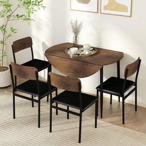 5-Piece Dining Table Set for 4 People, Extendable Round Kitchen Table w/Drop Leaf Tabletop