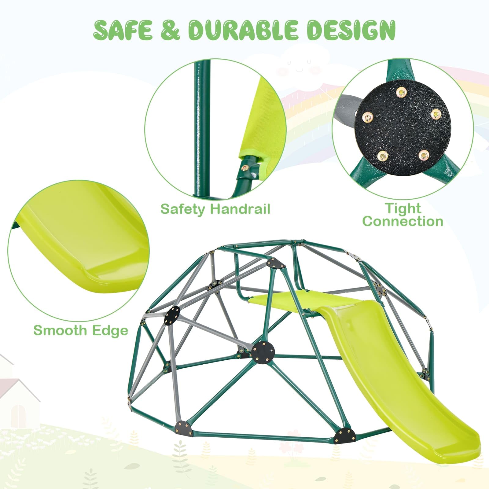 Kids Climbing Dome & Play Set, Geometric Dome Climber with Slide, Fabric Cushion, 150 KG Load Capacity