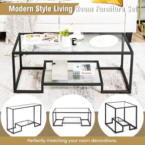 Giantex Modern 2-Tier Coffee Table, Rectangular Accent Table with Golden Metal Frame