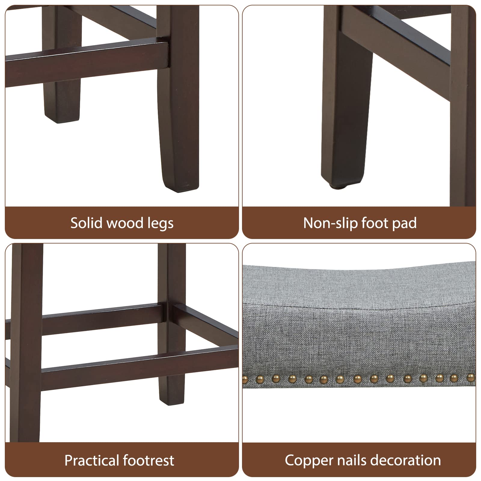 Giantex Set of 2 Saddle Bar Stools, 61cm H Backless Counter Stool, Brass Nailhead Studs