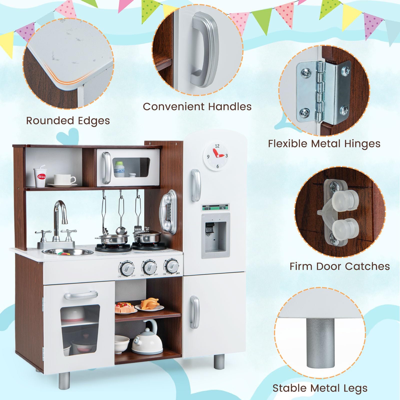 Kids Kitchen Playset, Pretend Play Kitchen Toy w/Realistic Sounds & Lights