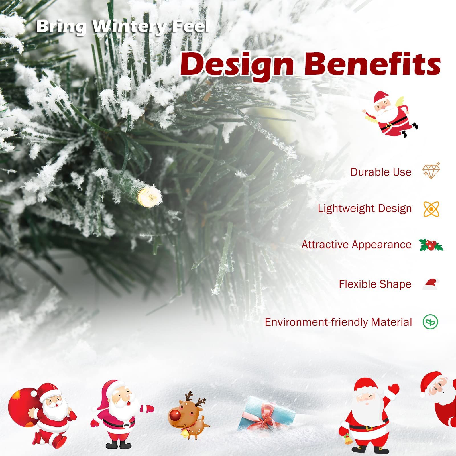 280cm Christmas Garland, Pre-Lit Flocked Garland w/180 Tips