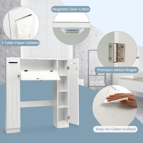 Giantex Over The Toilet Storage Cabinet, Freestanding Toilet Organizer w/Adjustable Shelves & Toilet Paper Holders, White