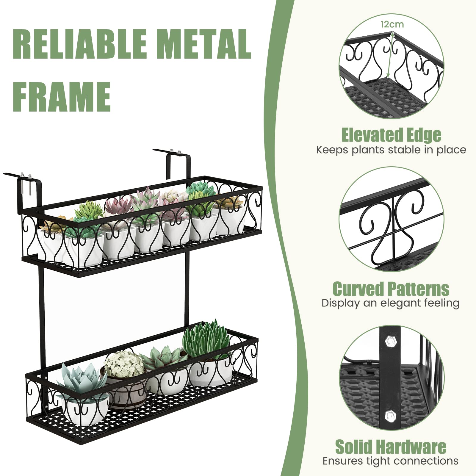 2-Tier Balcony Flowerpot Holder W/ 2 Planter Baskets