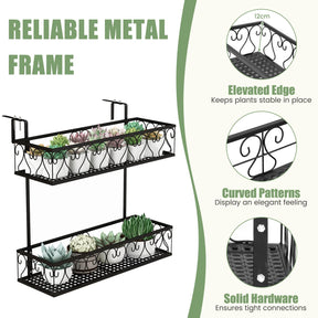 2-Tier Balcony Flowerpot Holder W/ 2 Planter Baskets