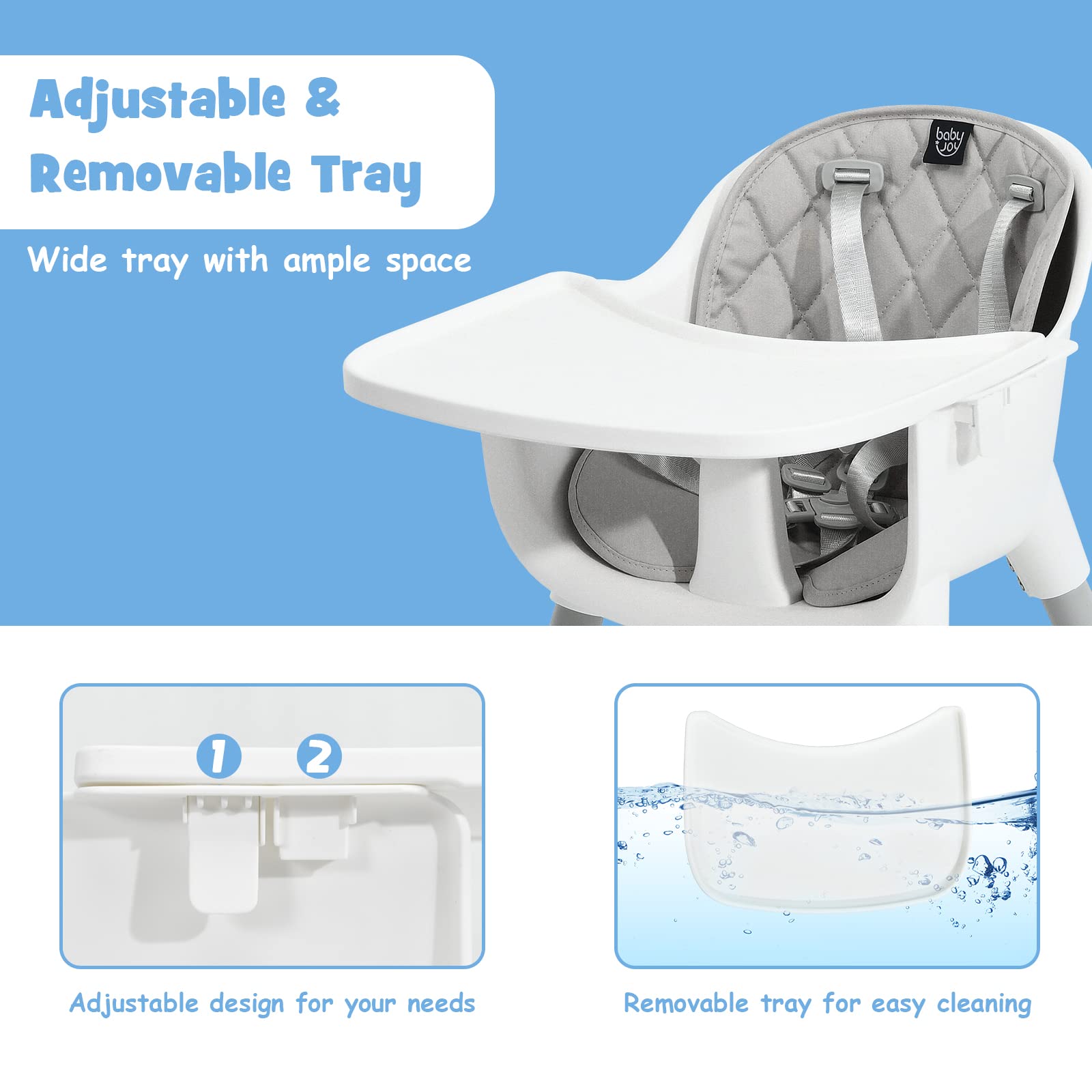 5 in 1 Convertible Baby High Chair, Infant Dining Chair Booster Seat w/Removable Tray
