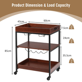 Giantex Kitchen Serving Trolley, 3-Tier Rolling Bar Island Serving Cart, Cart Trolley on Wheels with Handle