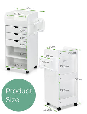 Giantex Rolling Craft Storage Cart, Utility Cart w/ 3 Drawers, 3 Shelves, 3 Slots & 2 Dowels, White