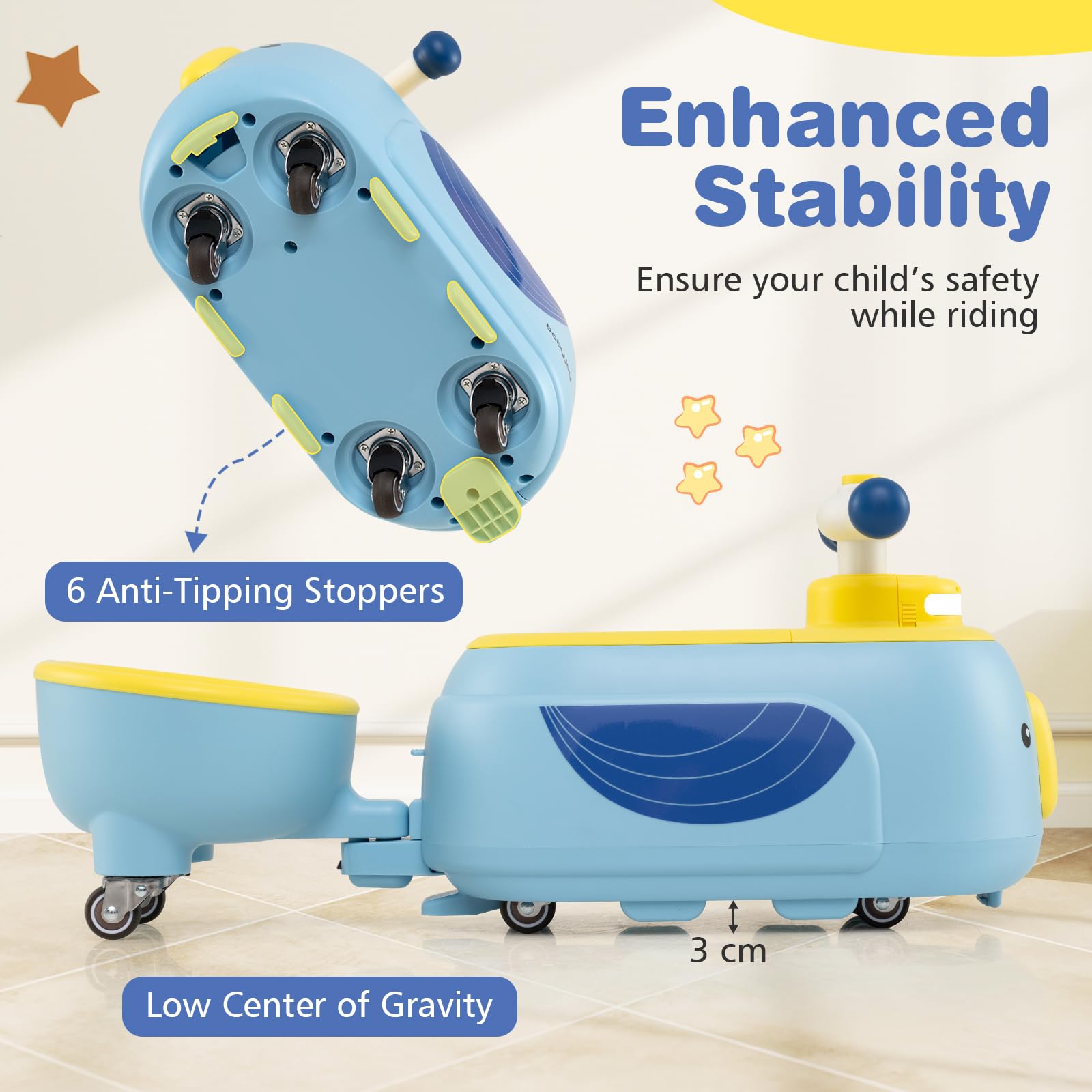 Toddler Ride on Toy with Trailer Foot-to-Floor Sliding Car with Light Music