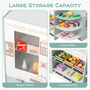 Kids Grocery Store Playset, Wooden Pretend Play Supermarket w/Vending Machine
