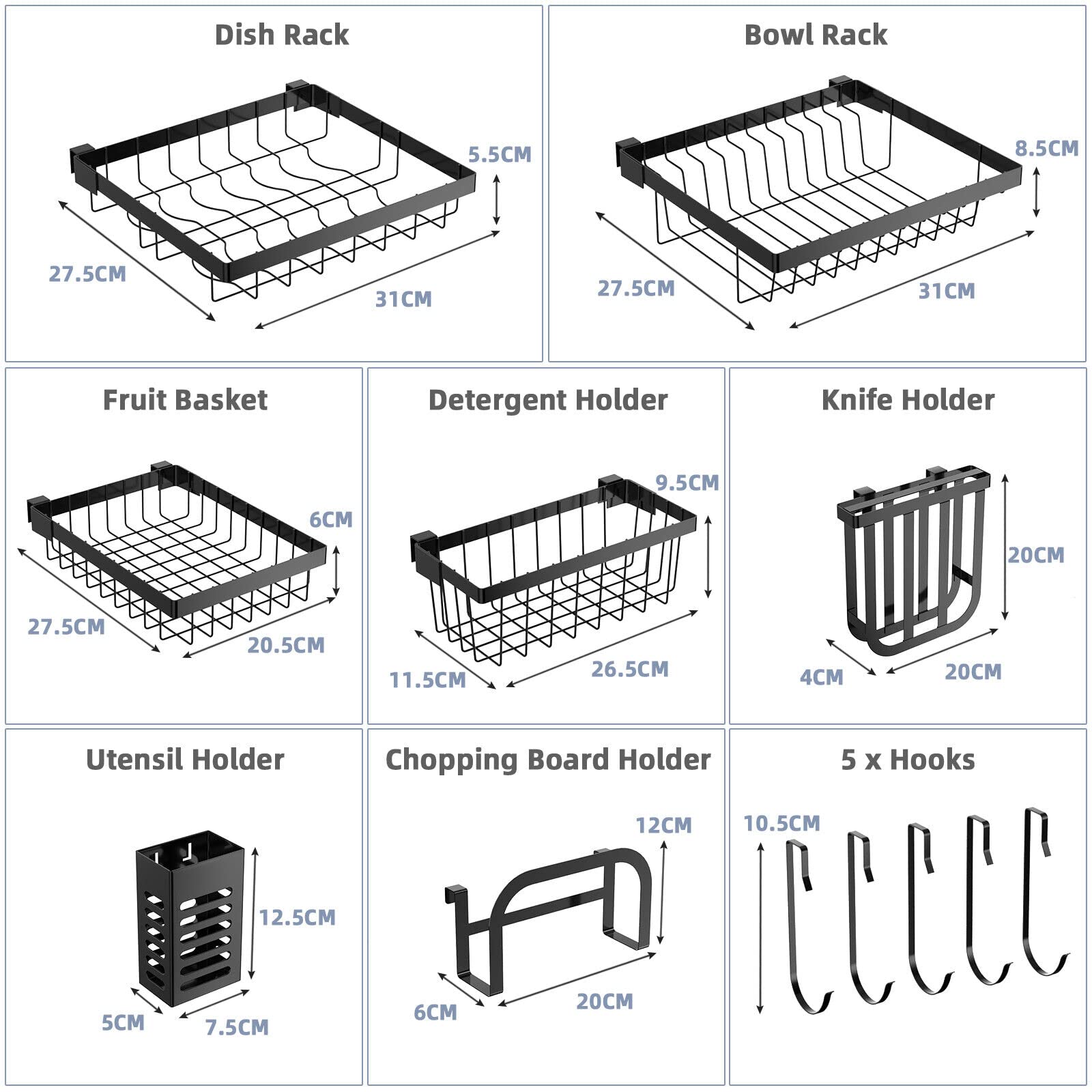 Giantex Dish Drying Rack Over Sink Drainer Cup Plate Holder w/ 8 Hooks Kitchen Organizer, Black