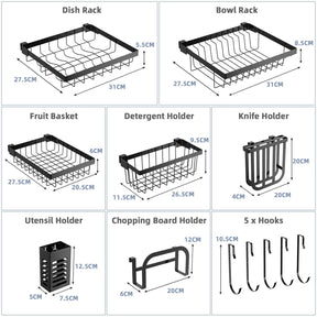 Giantex Dish Drying Rack Over Sink Drainer Cup Plate Holder w/ 8 Hooks Kitchen Organizer, Black