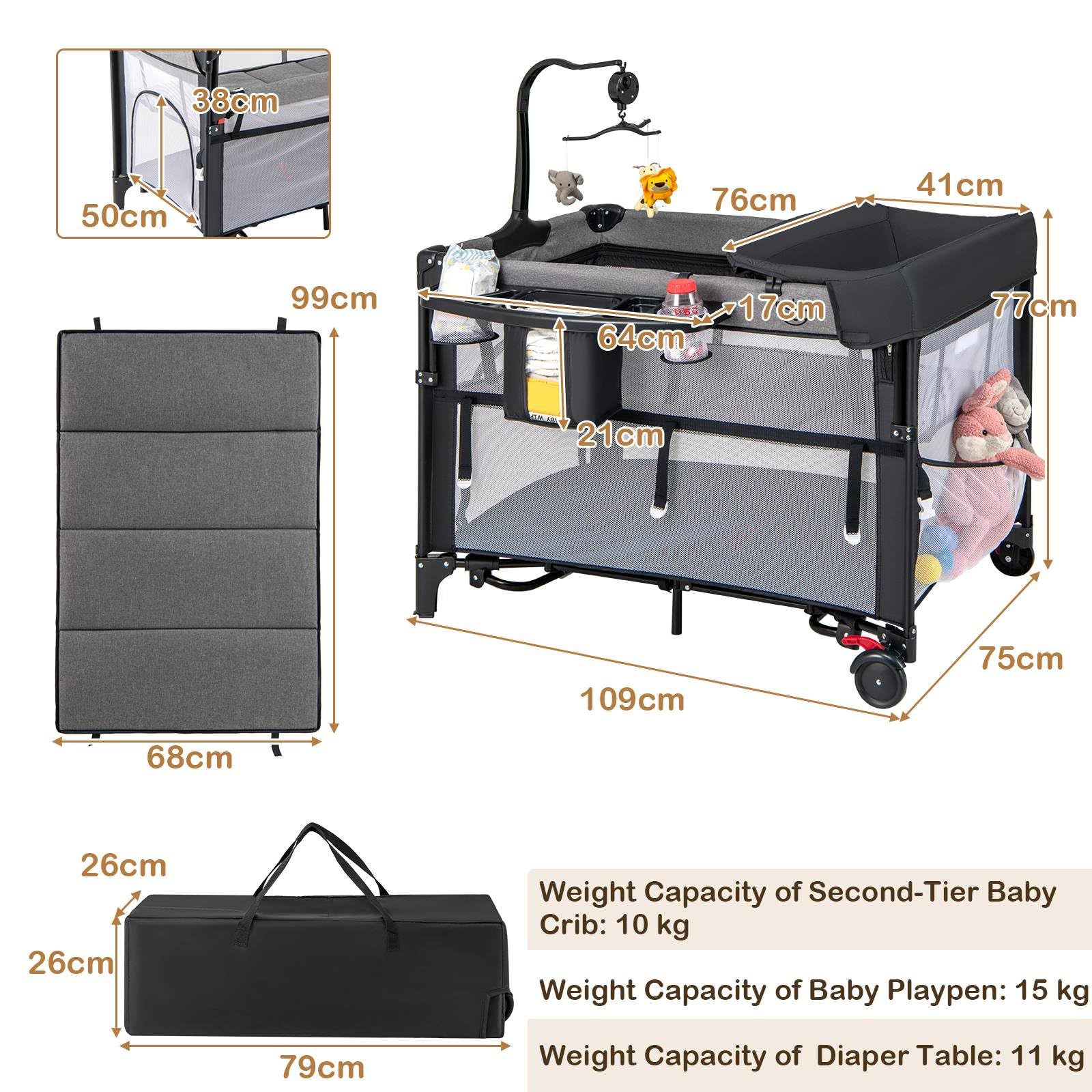 5-in-1 Baby Pack and Play with 4-Level Adjustable Height and Changing Table